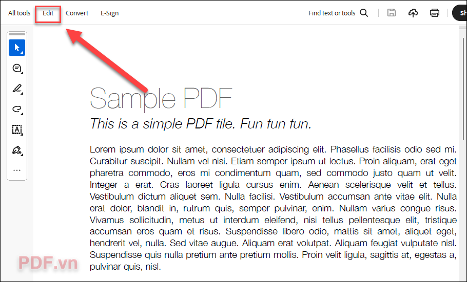 Mở file scan PDF trong Acrobat sau đó ấn Edit