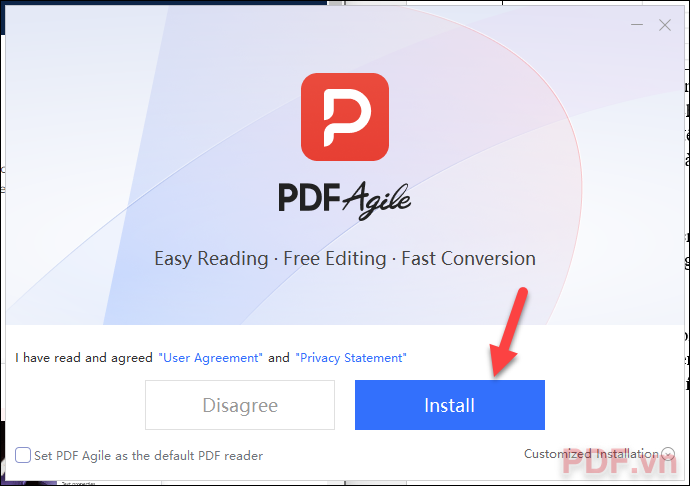 Tải về PDF Agile nhấn Install để tiến hành cài đặt