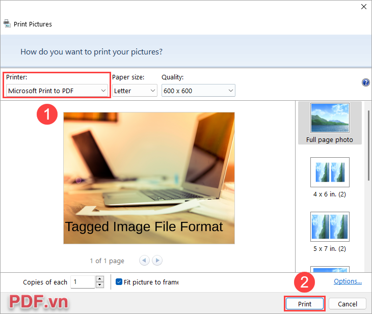 Microsoft Print to PDF, tài liệu TIFF sẽ tự động được xuất bản sang PDF