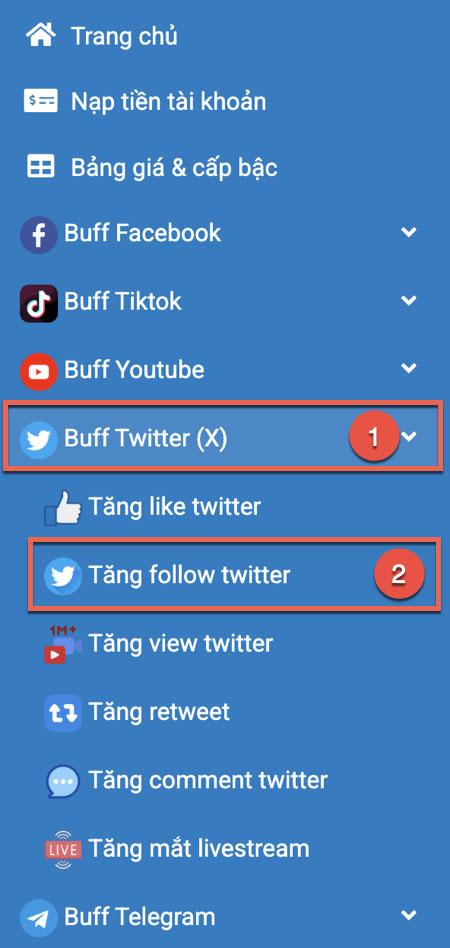 Chọn Tăng follow twitter