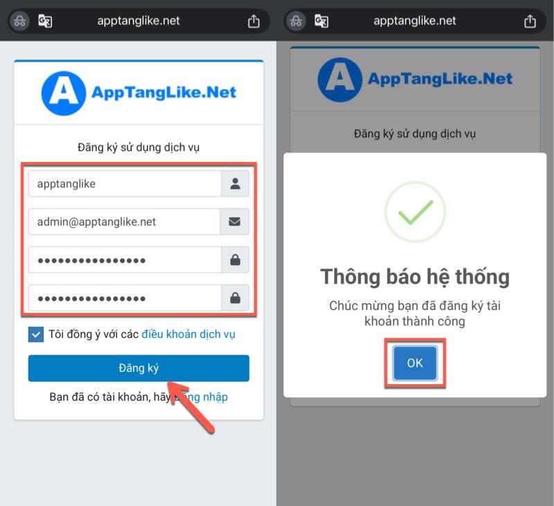 Đăng ký tài khoản tại AppTangLike_Net